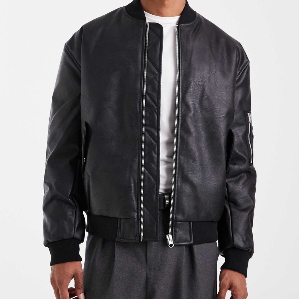 ASOS Black Leather Bomber Jacket